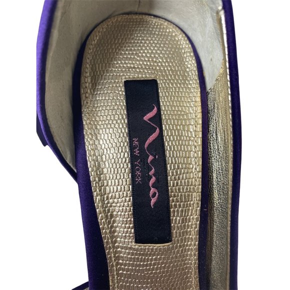 NINA D'Orsay Purple Satin Peep Toe Heels Size 8.5 - Picture 7 of 13